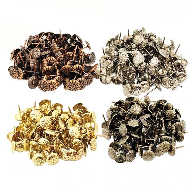 200pcs Antique Brass Upholstery Nails Jewelry Gift Wine Case Box Decorative Tack Stud Pushpin Hardware Decor