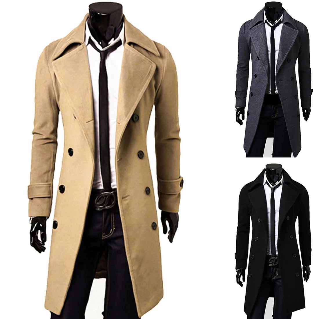 CYSINCOS, мужской классический двубортный плащ, длинное Мужское пальто, Мужская одежда, длинные куртки, пальто в британском стиле