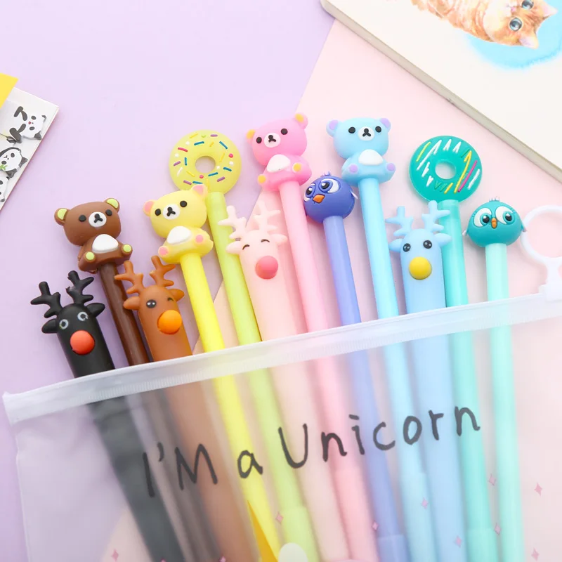 Mixing 12pcs Set Gel Pen Kawaii Cartoon Creative Alpaca Cute Cool School Ink Pens Office Stationary Supply with Pencil Bag