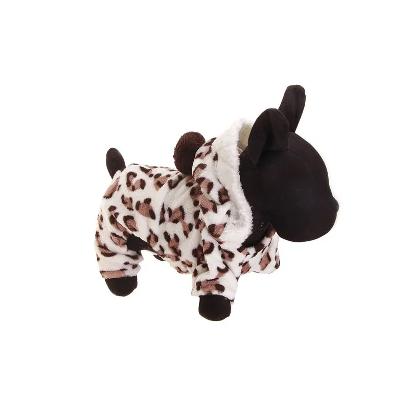 Коралловый флис с леопардовым принтом пижамы для собак ночная рубашка Костюмы зима теплая собака щенок толстовка с капюшоном Doggy пальто наряд ношения# B20