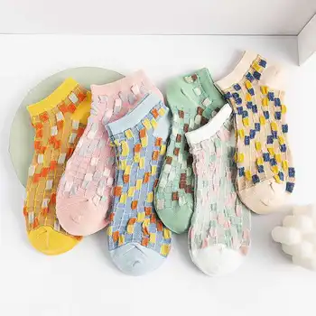 

Women Thin Sock Novelty Ladies Grid Socks Colorful Unisex Short Funny Cotton Sox Female Spring Summer Trendy Skarpetki Meskie