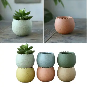 

6 Pcs Simulation Cracked Eggshell Ceramic Pots Colorful Mini Succulent Pots Flower Pots Garden Decorations (Mixed Color)