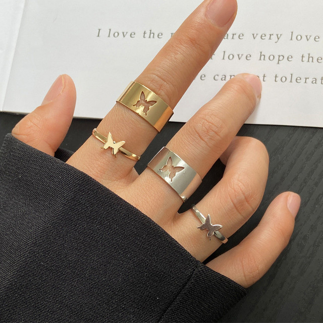 Color Hollowed Heart Shape Open Ring Set Design Cute Fashion Love Jewelry For Women Girl Gifts Adjustable Birthday Party