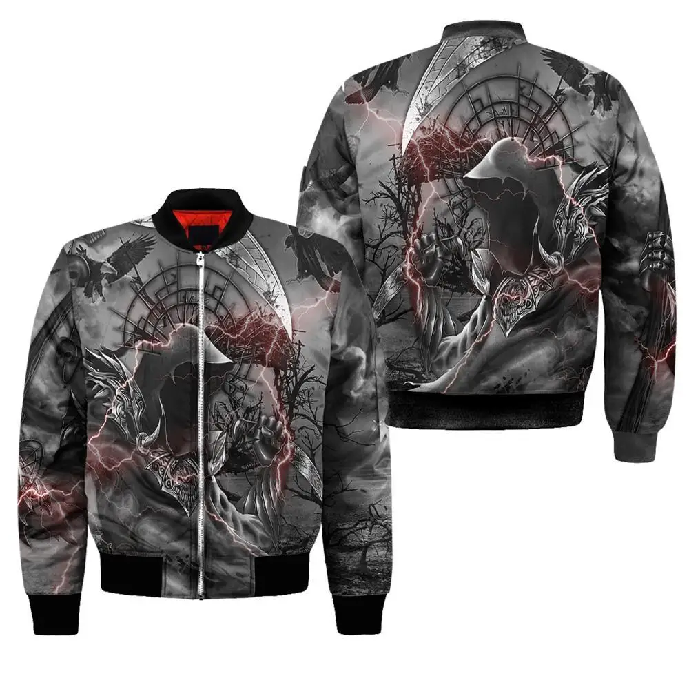 Männer Mode Bomber Schädel Tattoo Muster 3D All Over Gedruckt Winter Zipper Jacke Casual Unisex Harajuku Streetwear Mantel FX-03 – Detail 7