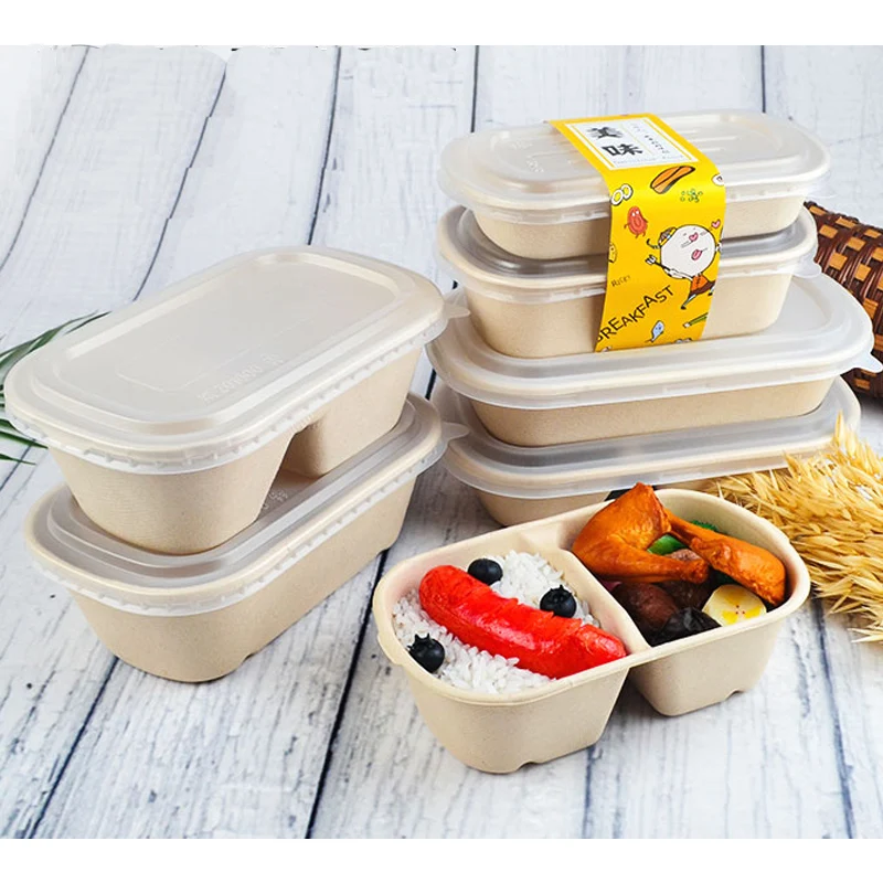 [50 шт] одноразовая Compostable биоразлагаемая коробка для завтрака с крышкой микроволновой печи Подогрев соломы целлюлозы контейнер 500 мл/700 мл