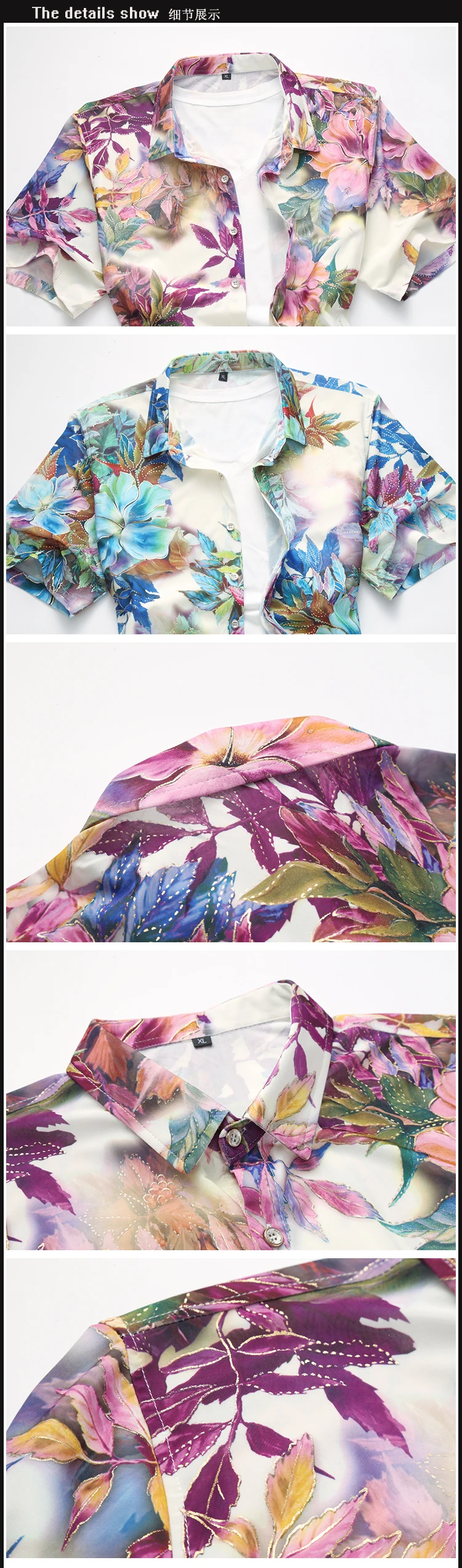 Camisa de verano estampado flores ropa de manga corta tendencia hombre Slim Fit casual Camisas talla grande 7XL