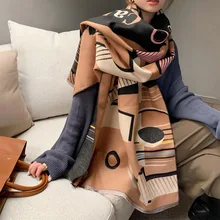 

Design Luxury Scarf lady Winter Cashmere Pashmina Shawls and Wraps Letter Thick Warm Blanket Scarves Double Sided Poncho Cape