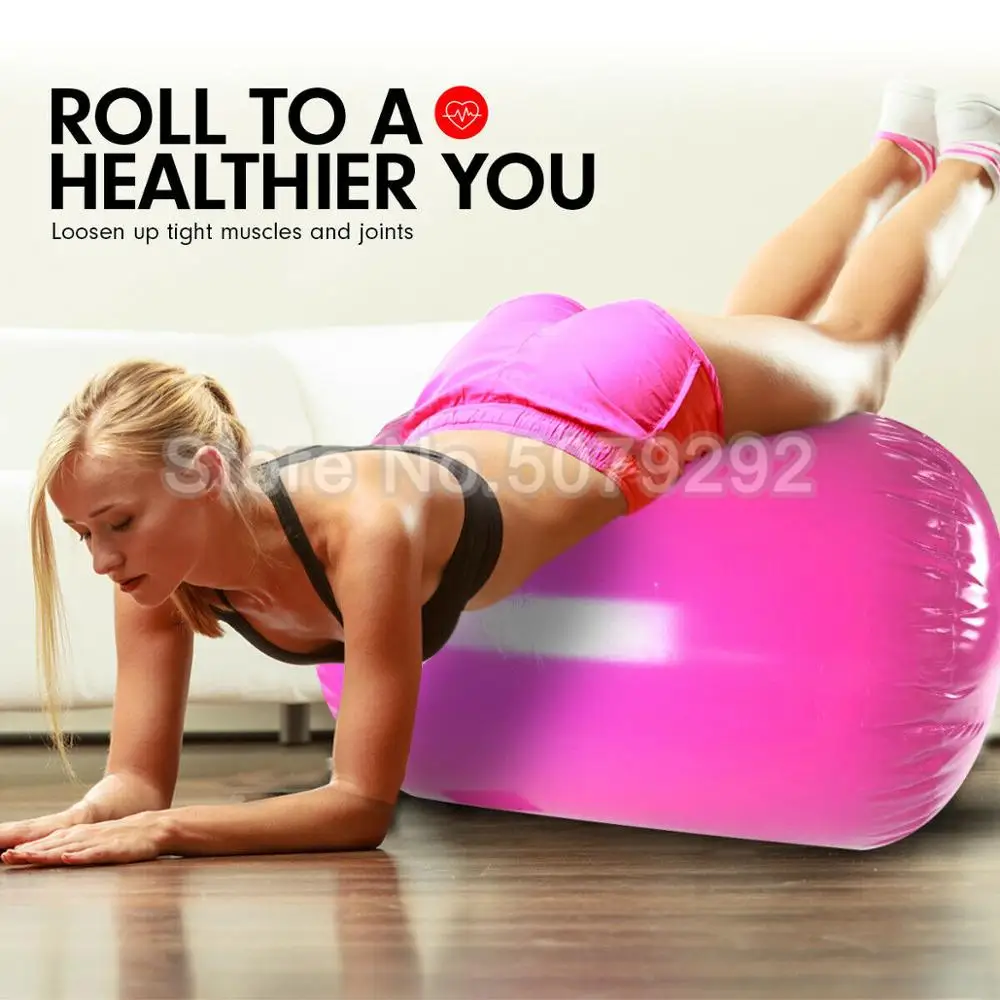 Free Shipping Pink Color Inflatable Air Roller For Yoga Gymnastics Training 100*80cm/60cm Dia Inflatable Air Barrel For Gym