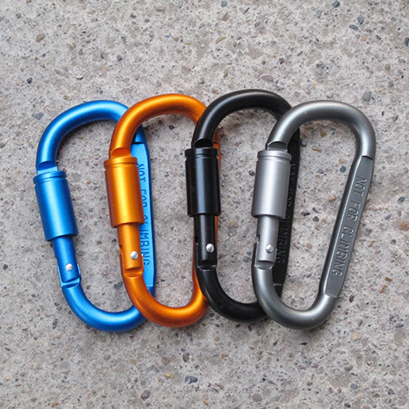 4Pcs/set 8cm Aluminum Alloy D-Ring Locking Carabiner Clip Keychain Rope Survial Rescue Hook Camping Tools 4 colors