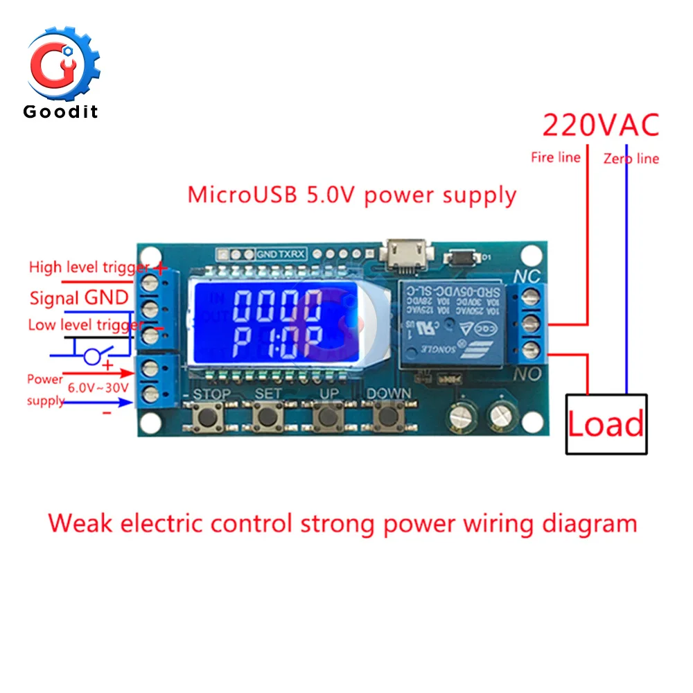 Micro USB цифровой ЖК-дисплей реле времени задержки модуль DC 6-30 в управление многофункциональный таймер переключатель цикл запуска модуль Плата 12 В