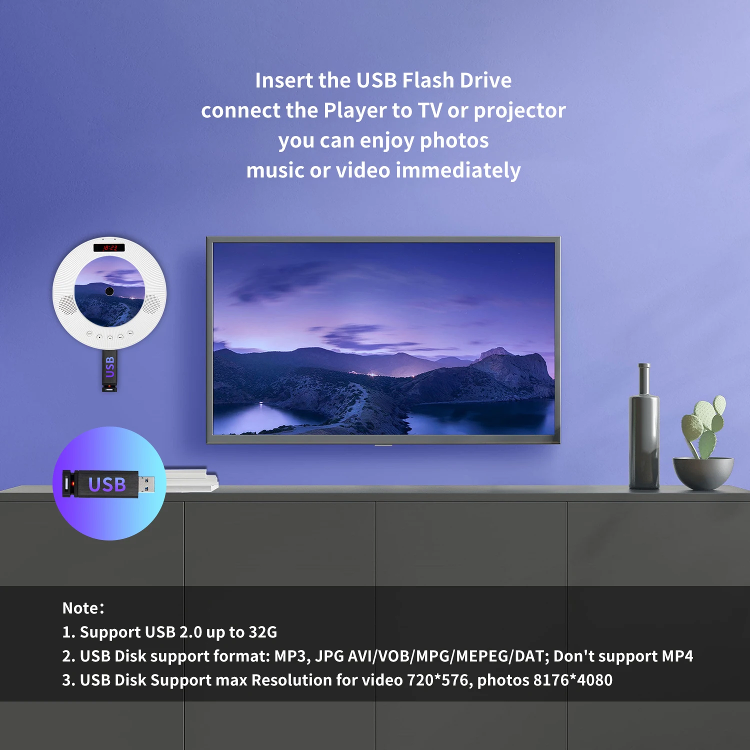 Настенный CD плеер с объемным звуком DVD FM радио Bluetooth USB mp3 диск портативный