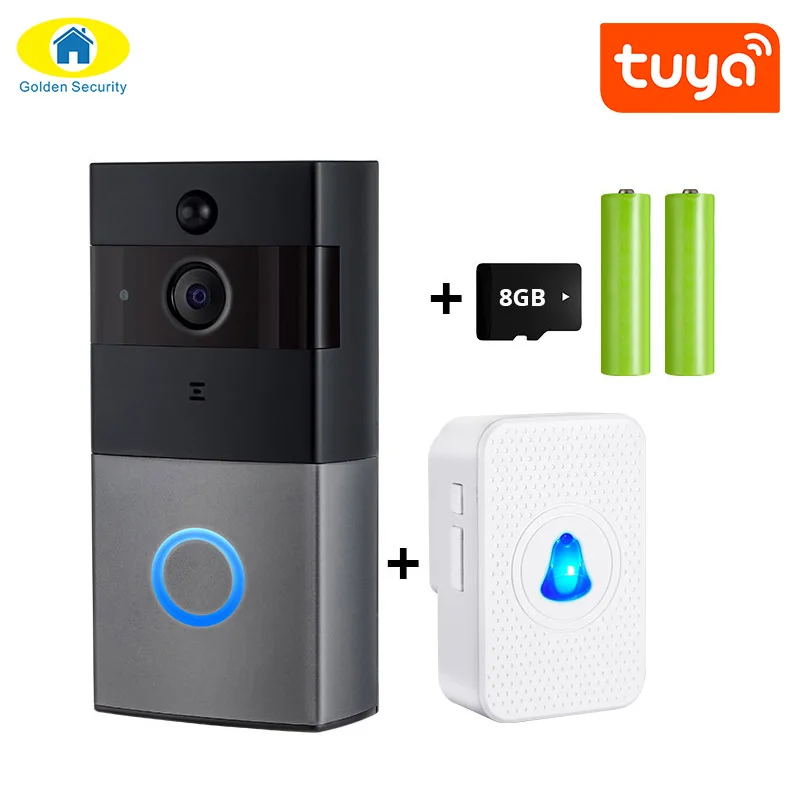 kit1 Золотой охранный WiFi видеодомофон дверной звонок 720P HD сигнализация камера безопасности ночная версия беспроводной дверной звонок с 18650 батареей - Цвет: kit1
