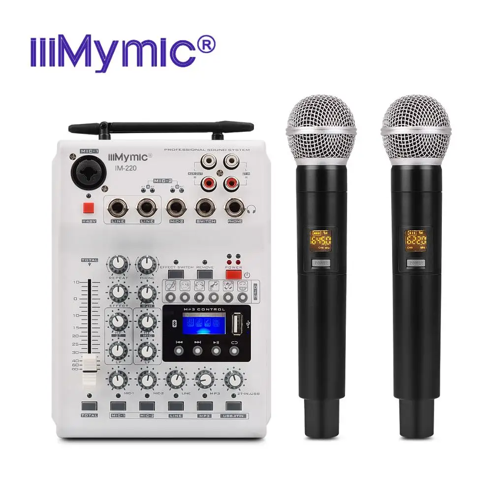 IiiMymic аудио DJ микшер KTV Микрофон Моно USB AUX вход 2 канала ручной UHF беспроводной микрофон 48 В фантомное питание для KTV