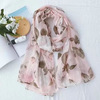 

2020 fashion new silk scarf pink grey flower cotton linen long scarf spring summer shawl beach towel luxury scarf women scarf