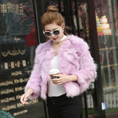 light purple Горячая Распродажа, Женская куртка из натурального Лисьего меха, зимнее теплое пальто из натурального Лисьего меха, короткое стильное модное женское пальто из натурального Лисьего меха - Цвет: light purple