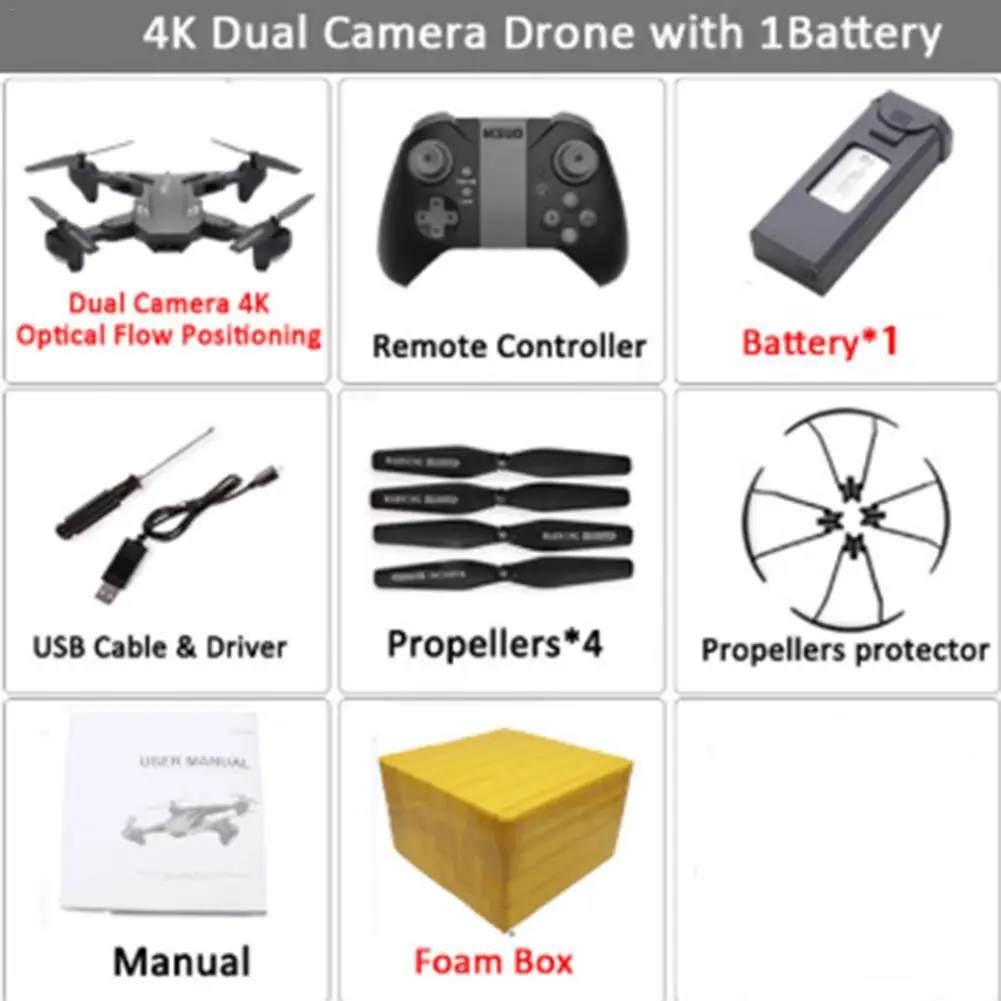 4K 1 battery Радиоуправляемый Дрон игрушка 4K камера оптический поток двойная камера складной Квадрокоптер форма для XS816 - Цвет: 4K 1 battery