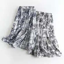 Элегантные женские Сатиновые гофрированные длинные юбки, Женская винтажная юбка средней длины с завышенной талией, облегающая юбка, женские юбки трапециевидной формы с эластичной талией