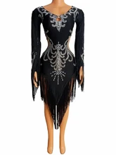 Traditional Shining Rhinestones Fringes Dress Women Birthday Prom Celebrate Tassel Party Dress Female Show Latin Dance Costume