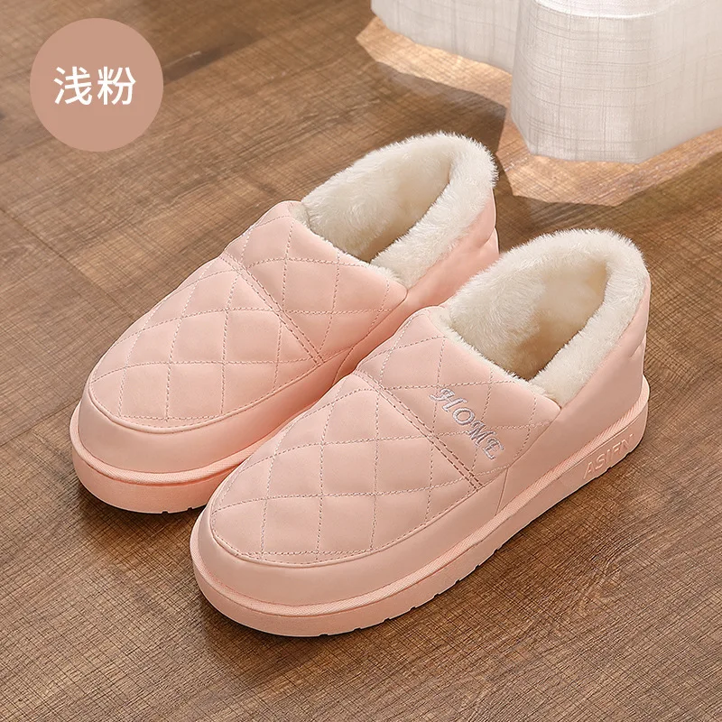 Женские зимние ботинки теплые ботильоны нескользящая обувь из водонепроницаемого материала; удобная плюшевая домашняя обувь для мальчиков и девочек в помещении и на открытом воздухе cottonshoes - Цвет: Pink