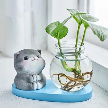 

Cat Hydroponics Vase Plexiglas Cute Childlike Countertop Vase Modern Home Decoration Ornaments Vase Decoration Home Flower Vase