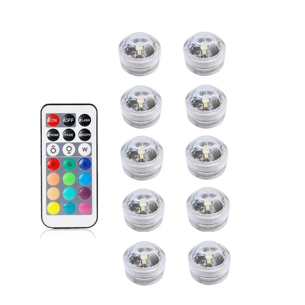 IP68 Waterproof RGB Submersible Light Battery Operated LED Underwater Light Vase Bowl Outdoor Garden Party Decoration Night Lamp - Emitting Color: 10 lamp 1controller