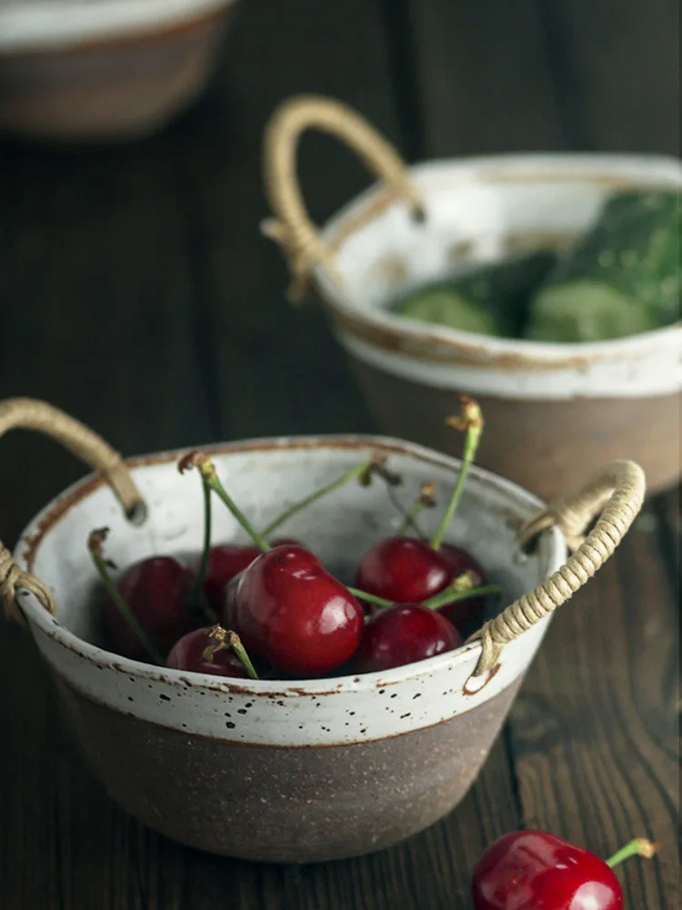 Japanese Style Stoneware Tableware Ceramic Retro Double Ear Bowl Bowl