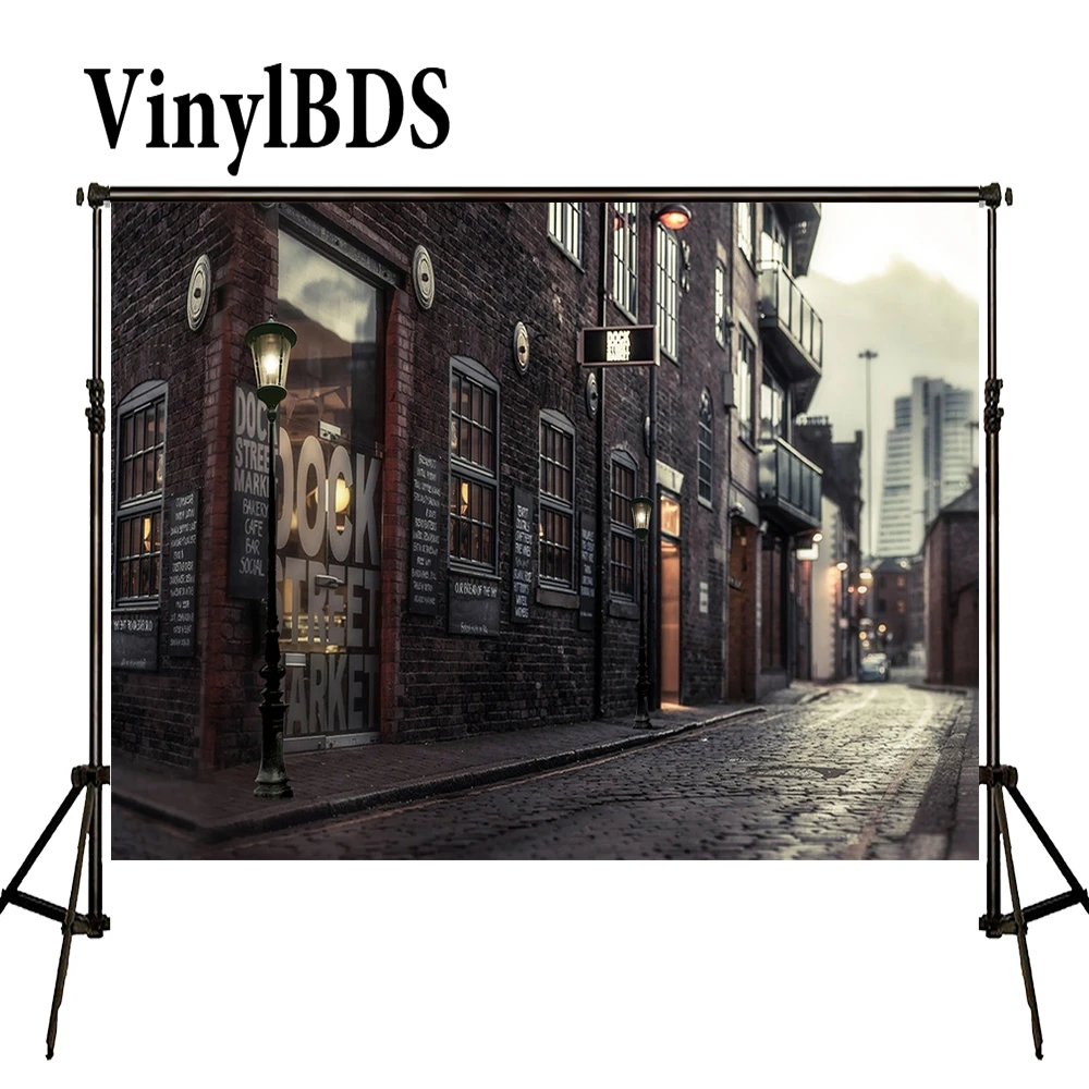 VinylBDS 旧市街結婚式の写真の背景コーヒー商店街背景街路灯屋外の背景の写真