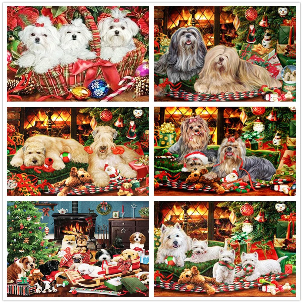5D бриллиантовый рисунок Рождество животных Собака Вышивка сделай сам со
