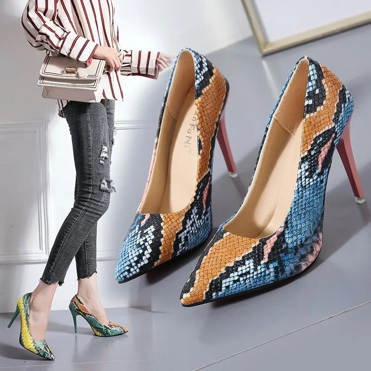 

High Heel Shoes Women's 2020 Spring And Autumn New Style Sexy Pointed Pu Shallow Mouth Single Shoes Women's Thin Heeled Mixed Co