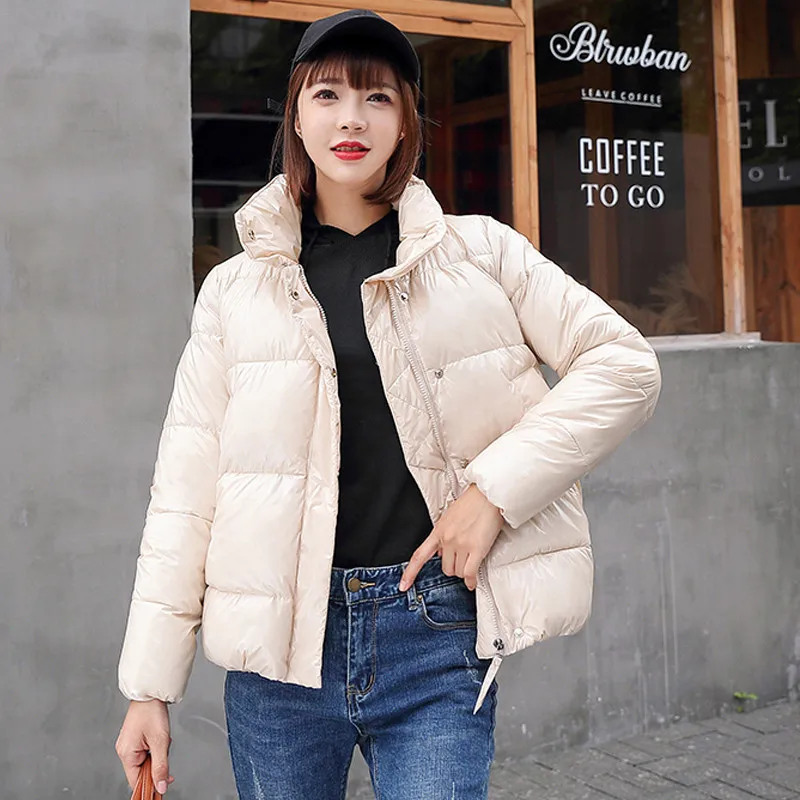 Женская парка, модное корейское Свободное пальто с длинным рукавом, зимняя куртка, теплая плотная стеганая хлопковая одежда, однотонная одежда L644