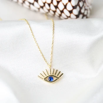 

Hot Sale 925 Sterling Silver Pendant Necklace Evil Eye Design Sapphire Stone Turkish Handmade Mint Jewelry