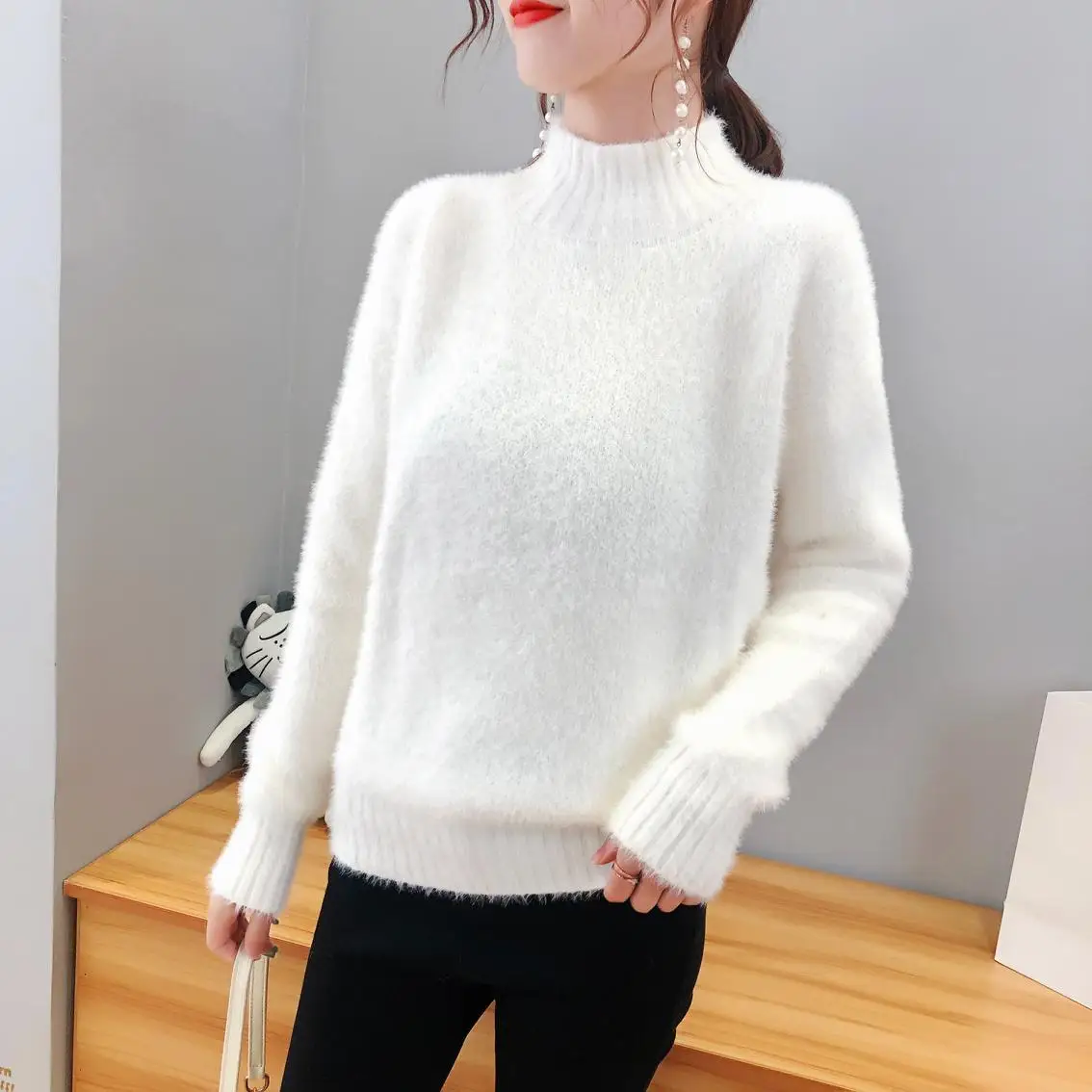 

Sweater Woman Velvet Pullover Cashmere 2019 New Winter chunky sweaters Plush Thick Warm Wool korean High quality knitted ladies