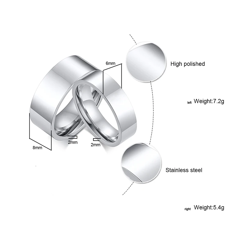 Vnox, корона, король, королева, обручальные кольца для пары, простые Глянцевые Кольца из нержавеющей стали для женщин и мужчин, ювелирные изделия, Подарок на годовщину