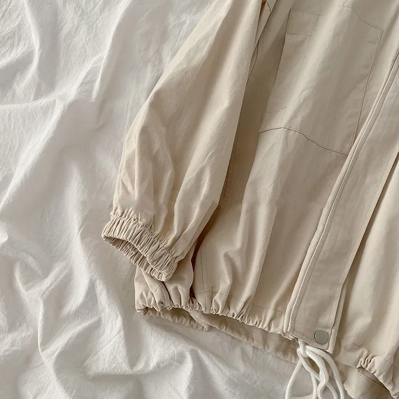 여성용 기본 재킷, 턴다운 칼라 지퍼, 하라주쿠 탄성 BF 시크 얼짱, 느슨한 한국 스타일, 멋진 스트리트웨어, 캐주얼 아우터