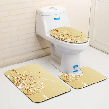 

3D Flowers Toilet Mats Set Polyester Pedestal Rug Lid Toilet Cover 3pcs Bathroom Entrance Mat Toilet Decor Carpet Floor Rug