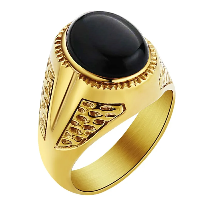 Gold-Black agate Valily Jewelry Для мужчин простой тигровый глаз кольцо из нержавеющей стали овальные камень группа золотое кольцо для Для женщин Свадебные вечерние ювелирные изделия для Для мужчин - Цвет основного камня: Gold-Black agate