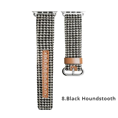 Blcka Houn dstooth Джинсовый ремешок из натуральной кожи для часов Apple Watch band 38 мм 42 мм браслет ремешок для ремешки для часов iwatch 40 мм 44 мм Серия 1 2 3 4 - Цвет ремешка: Blcka Houn dstooth