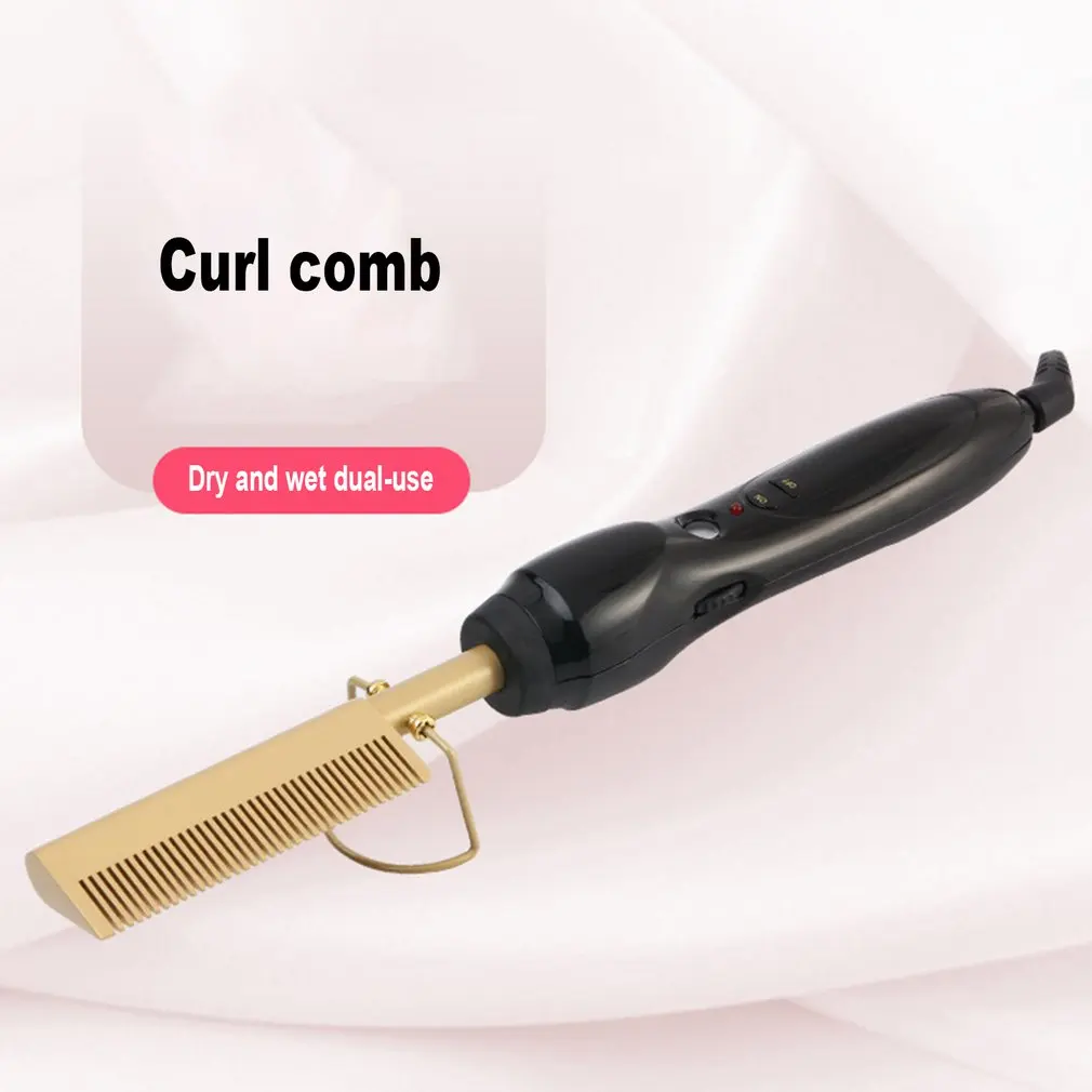 

Hair Curler Iron Comb Wet Dry Hair Use Hair Curling Iron Straightener Comb Electric Titanium Alloy Tool