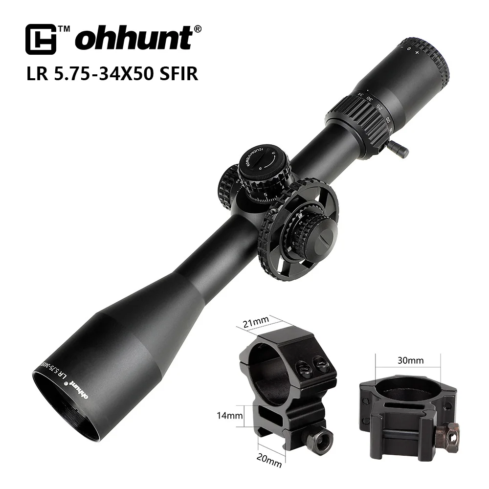 Ohhunt LR 5.75-34x50 SFIR охотничий прицел Mil Dot стекло травленая сетка Красное освещение боковая параллакса башенки Блокировка сброса прицел - Цвет: Med Picatinny Rings