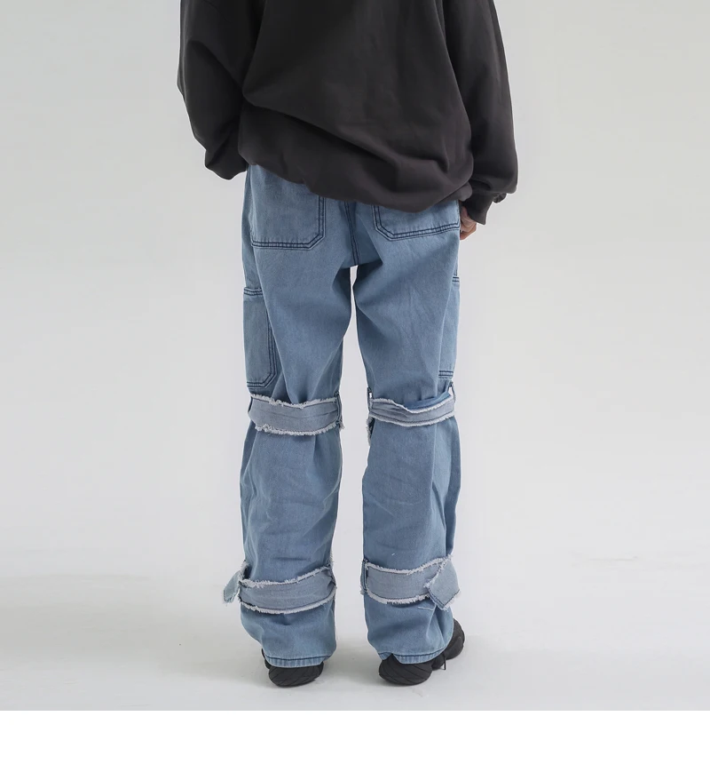 Ripped Buckle Ribbon Jogger Спортивный костюм свободные строчки карго карман джинсовые брюки для женщин и мужчин Уличная панк гарем хип хоп Harajuku Jean
