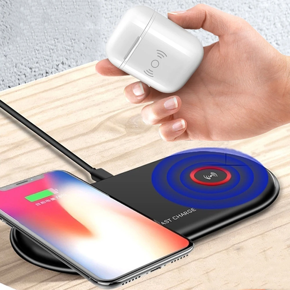 10 Вт двойная Зарядка Qi Беспроводное зарядное устройство для samsung Galaxy S9 S9 Plus USB зарядное устройство для iPhone Xs Max 11 Pro Max