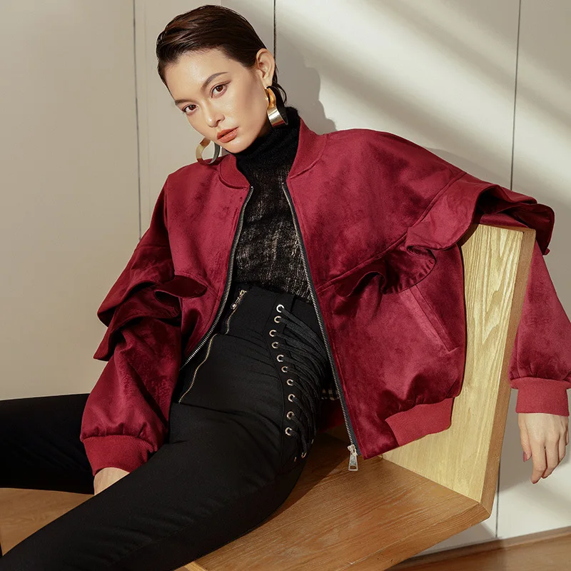 

Missyue Gold Velvet Coat Women's Short Baseball Uniform Hong Kong Style Retro Flounced Tops Sweater Fashion New Style