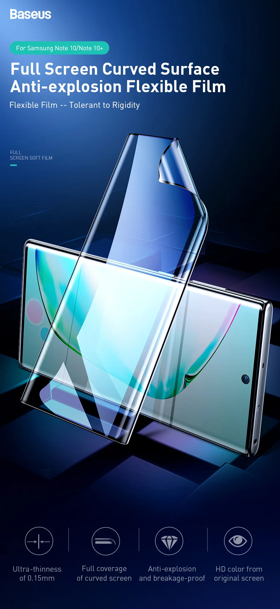 Мягкая защитная пленка Baseus 0,15 мм для samsung Galaxy Note10 PET изогнутое Защитное стекло для экрана протектор для samsung Note10