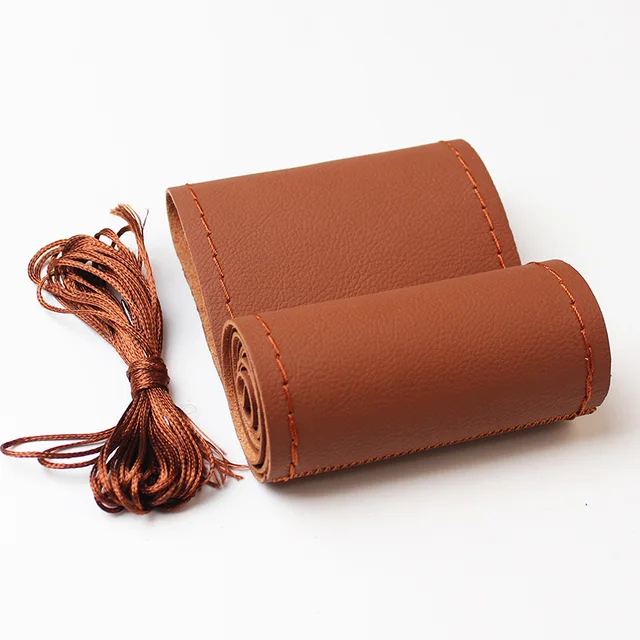 Car Steering Wheel Cover Braid Soft Texture Car Covers With Needles And Thread Artificial Leather Car Styling Covers 1-brown