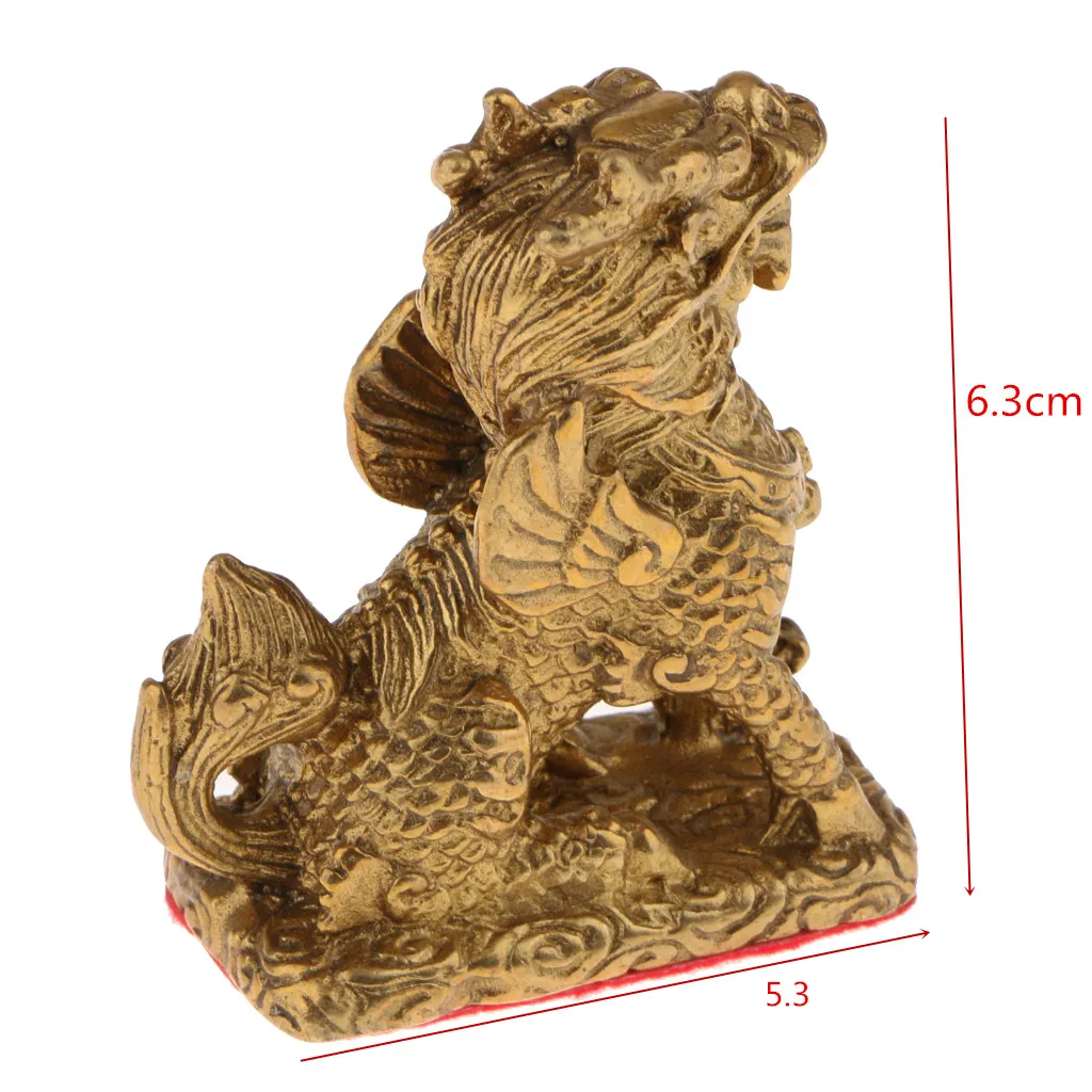 Golden Feng Shui Ornament Chi Lin/Kylin Wealth Prosperity Lucky Statue Handcraft for Living Room/Bedroom/Office