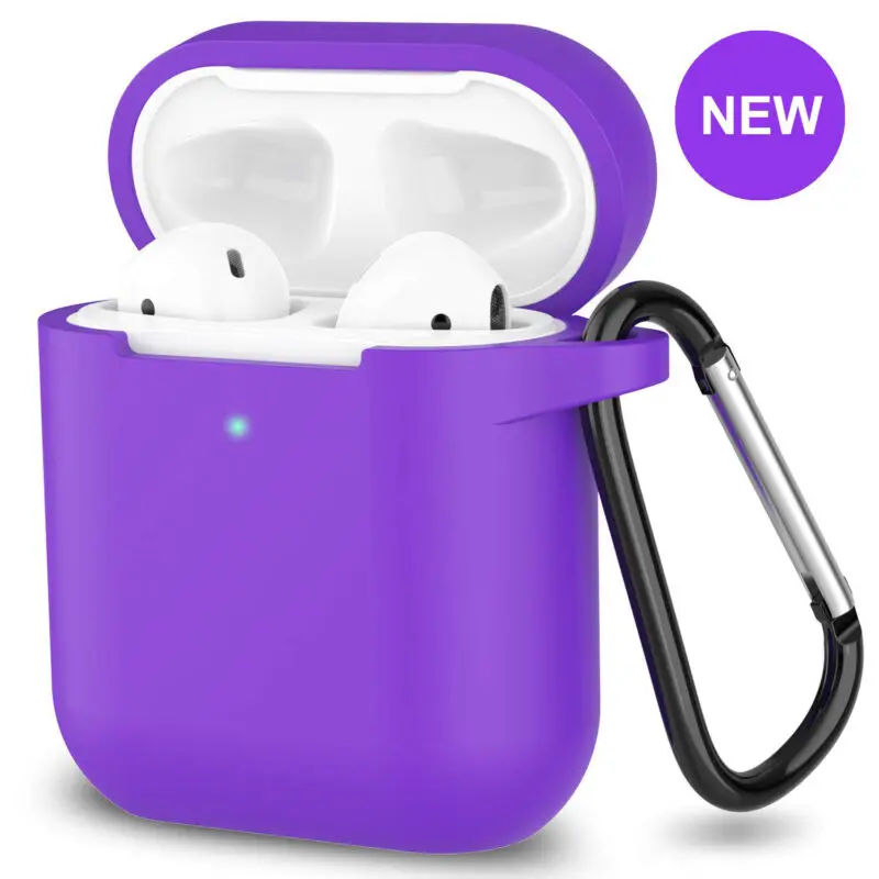 AirPods силиконовый чехол+ Брелок Защитный чехол для нового AirPod чехол 2& 1 - Цвет: Фиолетовый