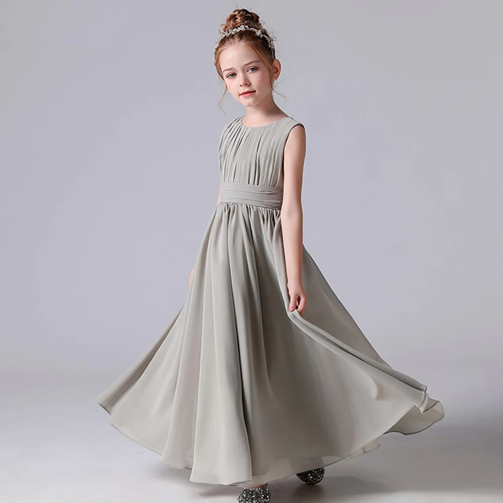 Dideyttawl Chiffon Pleated Flower Girl Dresses Sashes Kids Weddings Birthday Party Pageant Gowns Junior Bridesmaid Dress