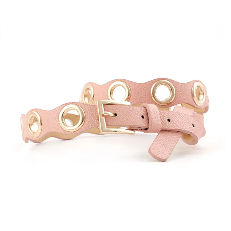 pink Женский ремень из искусственной кожи с металлическим отверстием, Женский ремень, Одноцветный модный ремень для женщин, повседневный пояс с пряжкой Ceinture Femme - Цвет: pink