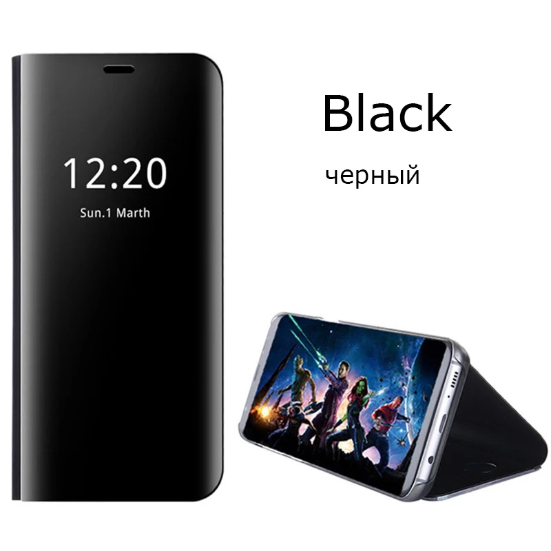 Умный зеркальный кожаный флип-чехол для huawei Honor Y6, чехол-подставка для мобильного телефона Honor8A Play 8 A для huawei Y6 Y62019 - Цвет: Black