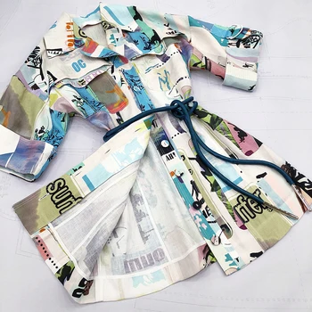 

LouLan Queen Spring/Summer/Linen/Beach/Party/Shirt Dresses Printing Short Sleeve Elegant Women With Belt Dress Summer Dress 2020